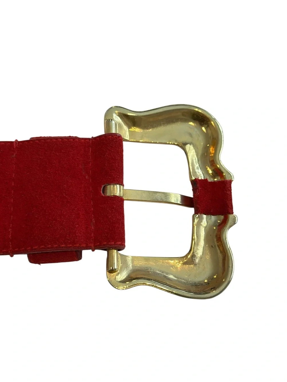 Vintage Red Suede Wide Belt with Gold Buckle